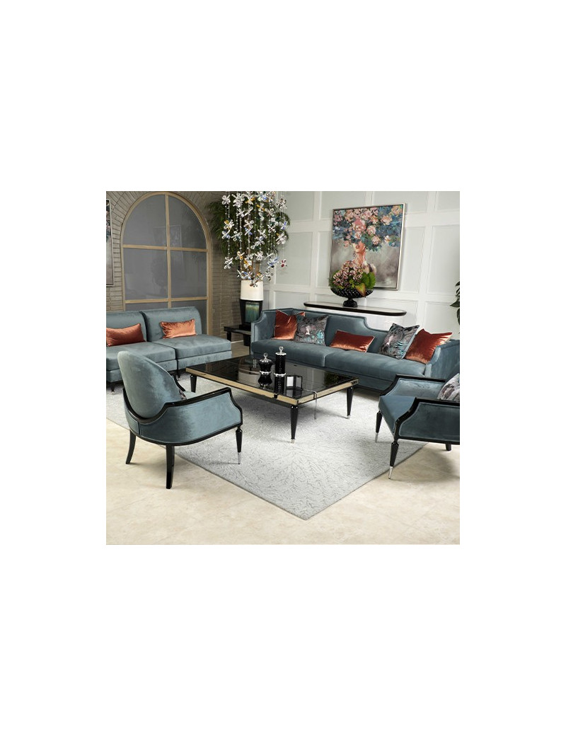 Mansion Sofa Azure Black La Francaise Collection By Michael Amini.LFR-FRSE816-AZR-805