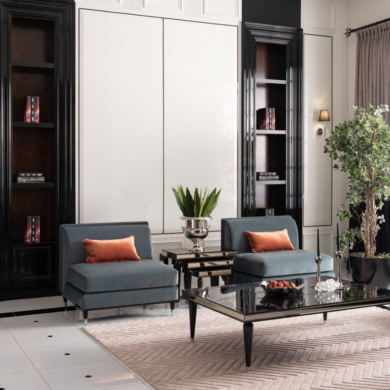 Armless Chair Azure Black La Francaise Collection By Michael Amini.LFR-FRSE830-AZR-805