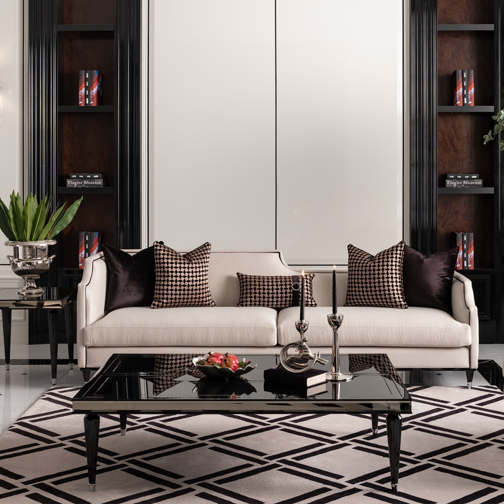 Mansion Sofa Cafe Black La Francaise Collection By Michael Amini.LFR-FRSE816-CAF-805