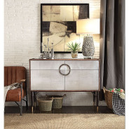 90030 Urban Industrial Chic Top Grain Leather & Aluminum Console Table Brancaster Collection By Acme Furniture