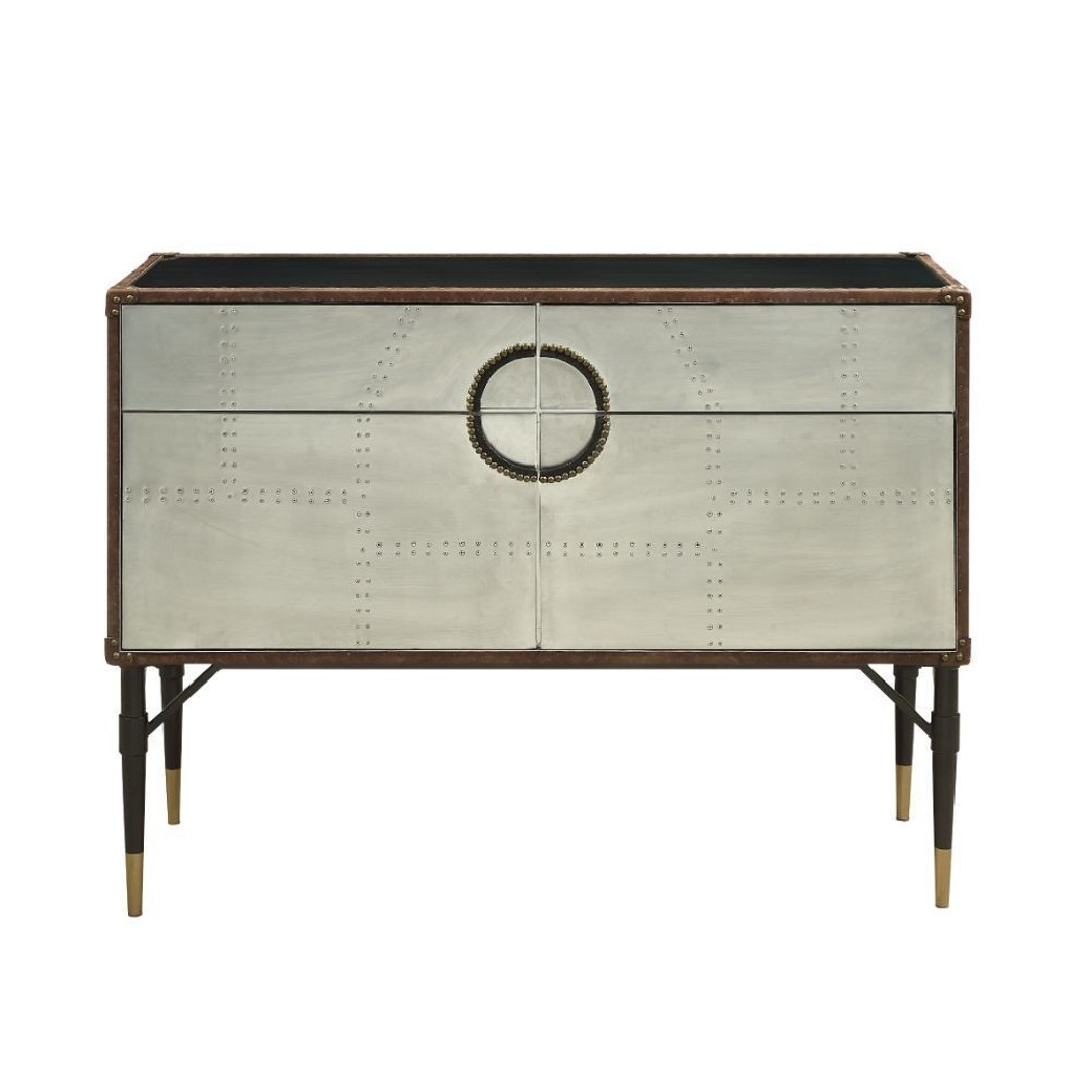 90030 Urban Industrial Chic Top Grain Leather & Aluminum Console Table Brancaster Collection By Acme Furniture