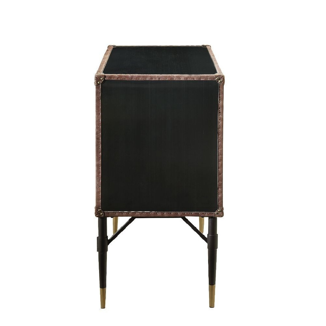 90030 Urban Industrial Chic Top Grain Leather & Aluminum Console Table Brancaster Collection By Acme Furniture