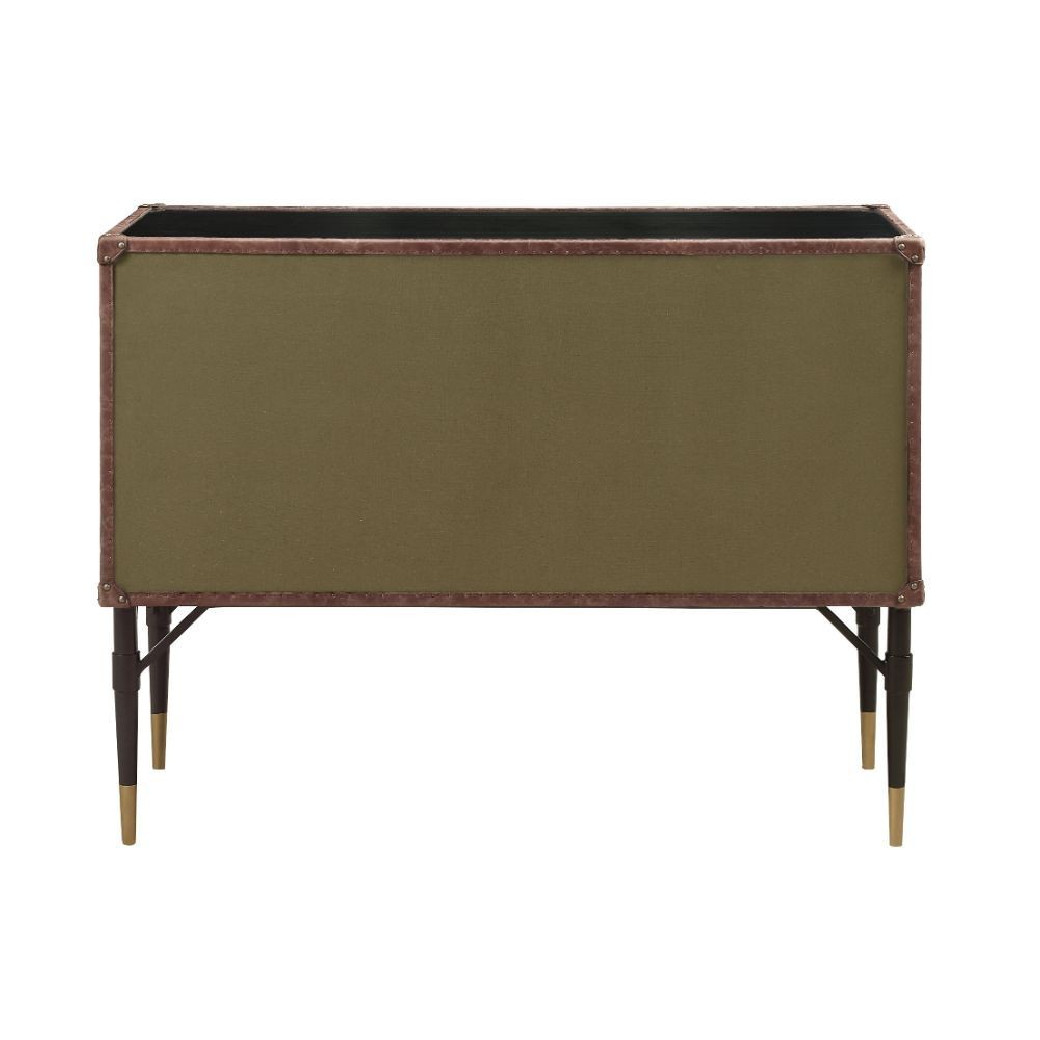 90030 Urban Industrial Chic Top Grain Leather & Aluminum Console Table Brancaster Collection By Acme Furniture