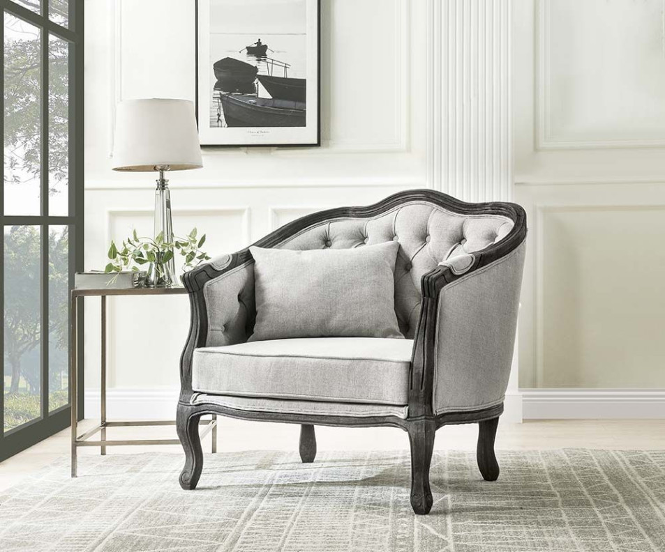 LV01163 Gray Linen & Dark Brown Finish Samael Chair By Acme Furniture
