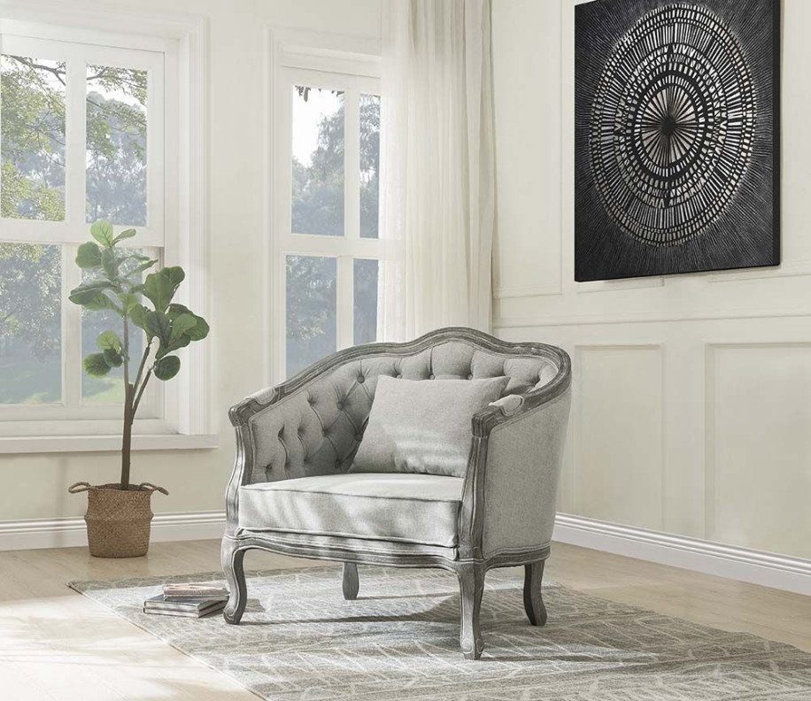 LV01163 Gray Linen & Gray Oak Finish Samael Chair By Acme Furniture