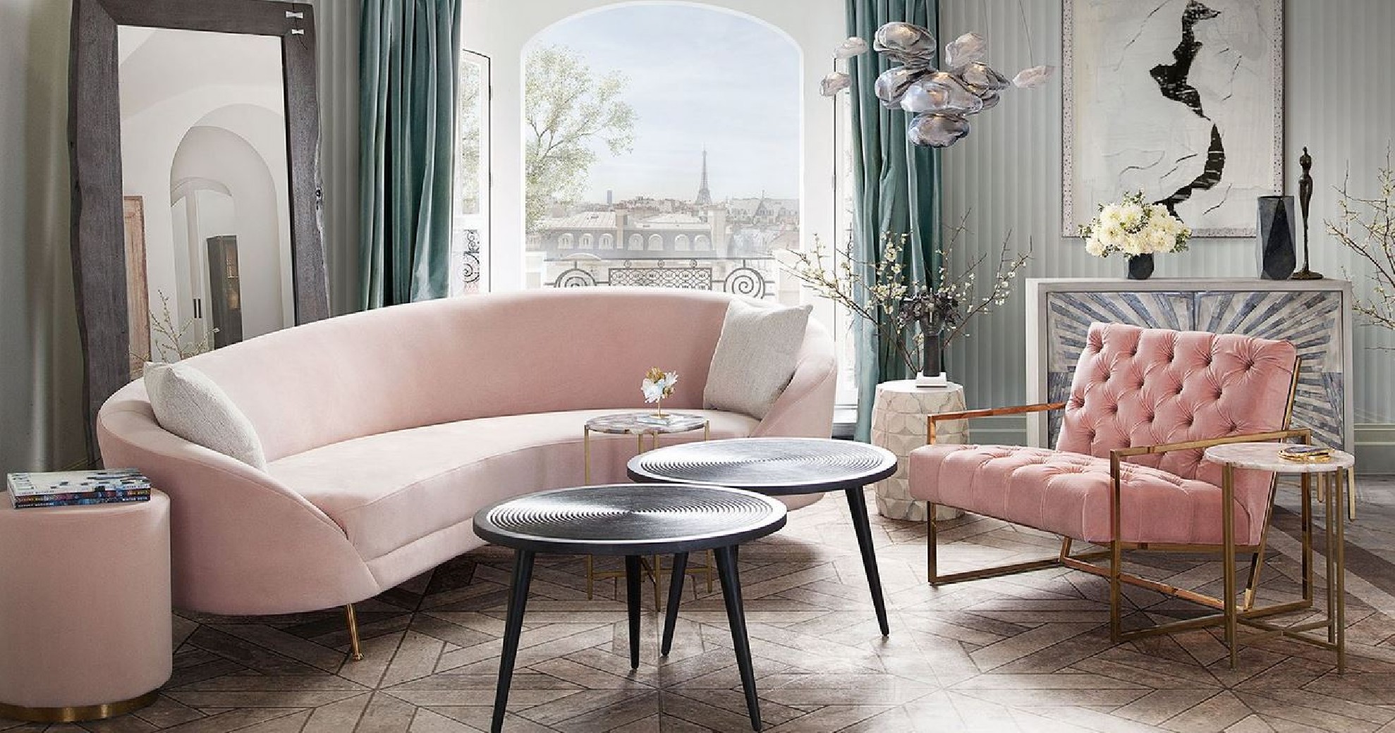 Celine Blush Curve back Sofa By Diamond Sofa