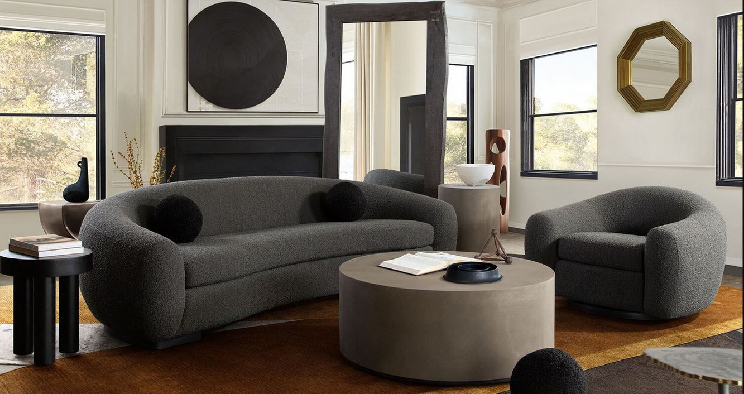 Pascal Collection 1Pc Sofa Modern & Clean Design Charcoral Textured Boucle Fabric By Diamond Sofa