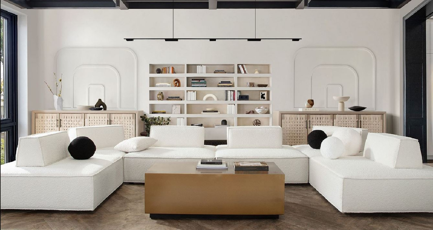 Cara Collection 6PC Sectional Modern & Clean Design in Ivory Boucle By Diamond Sofa
