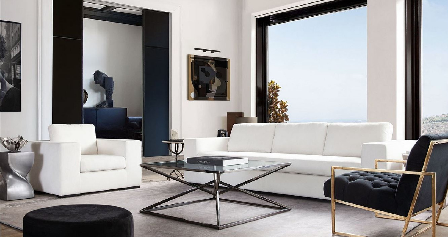 Muse Collection Sofa Modern & Clean Design in White Fabric By Diamond Sofa