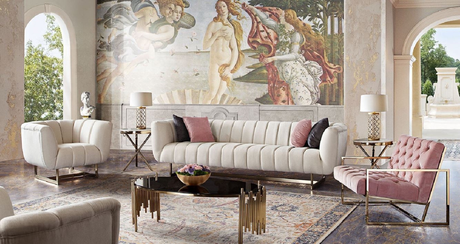 Venus Collection Sofa Modern & Clean Design in Cream Fabric By Diamond Sofa