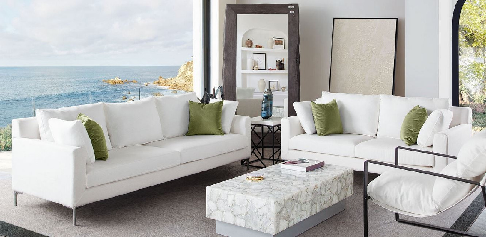 Seattle Collection 2PC Sofa & Love seat Modern  & Clean Design in White Linen By Diamond Sofa