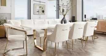 7PC Mirage White Top & Gold Frame Dining Table 120" / Cream Quinn Velvet Chairs Dining By Diamond Sofa