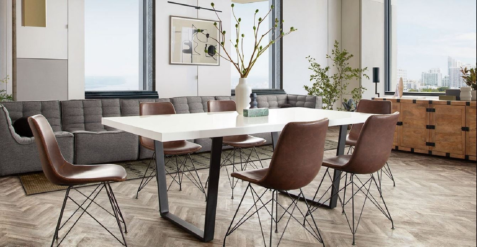 7PC Mirage White Top & Black Frame Dining Table / Chocolate Theo Chairs By Diamond Sofa