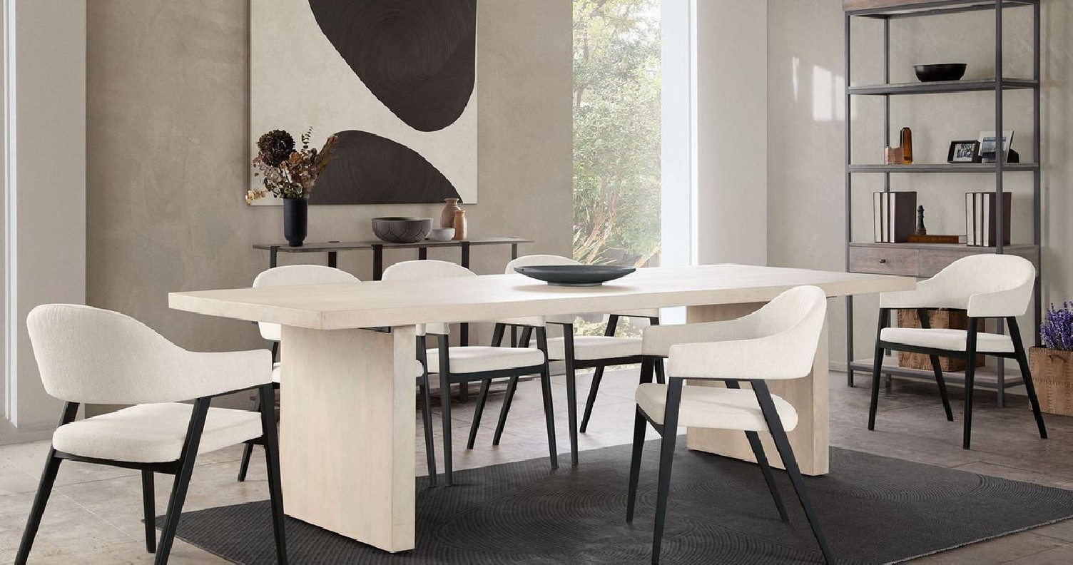 7PC Sonoma Solid Mango Wood Dining Table 110"- Adele Cream Fabric Chairs By Diamond Sofa