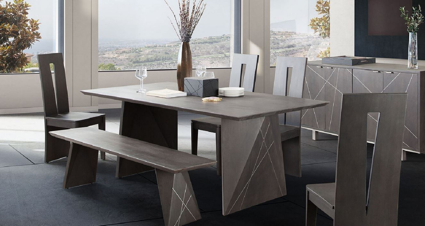 7PC Motion Grey Mango / Silver Inlay Dining Set By Diamond Sofa
