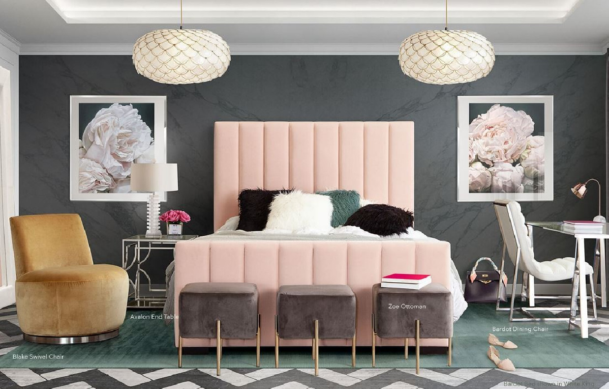 Venus Blush Velvet Eking Bed By Diamond Sofa