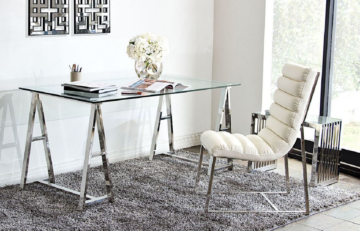 Deko Collection Modern Home Office Desk with Glass & Stainless Steel By Diamond Sofa
