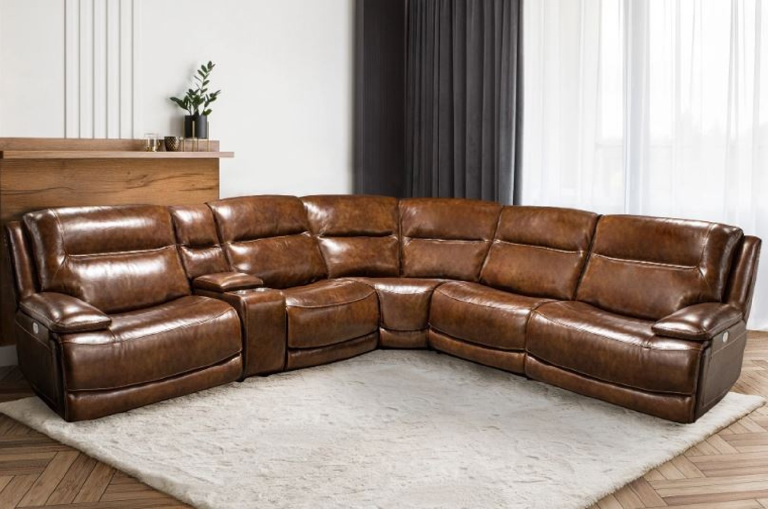 6PC Colossus Napoli Brown Top Grain Leather Modular By ParkerHouse