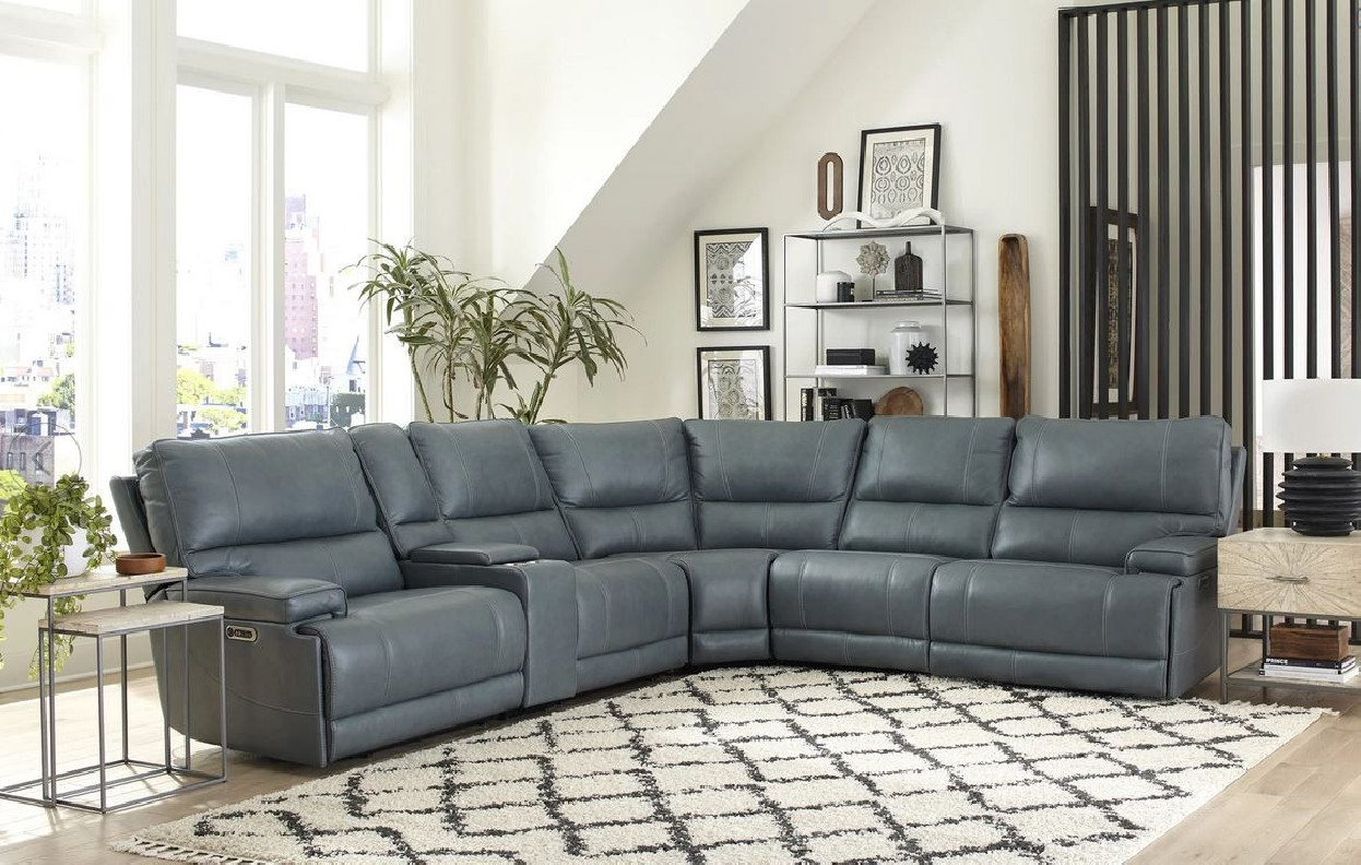 6PC Whitman-Verona Azure Top Grain Leather Modular Powered Free Motion Cordless By Parker-House Furniture. MWHI-PACKA(H)-P50-VAZ