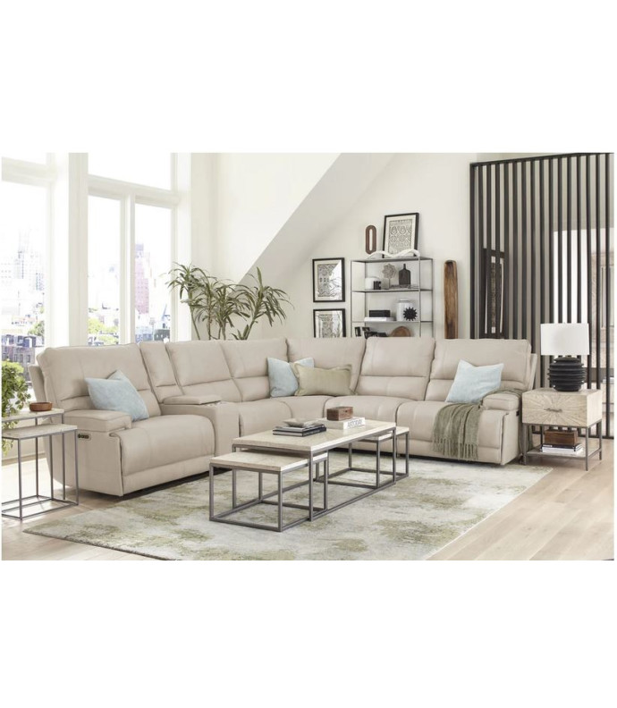 6PC Whitman Verona Linen Top Grain Leather Modular Powered Free Motion Cordless By Parker-House Furniture. MWHI-PACKA(H)-P50-VLI