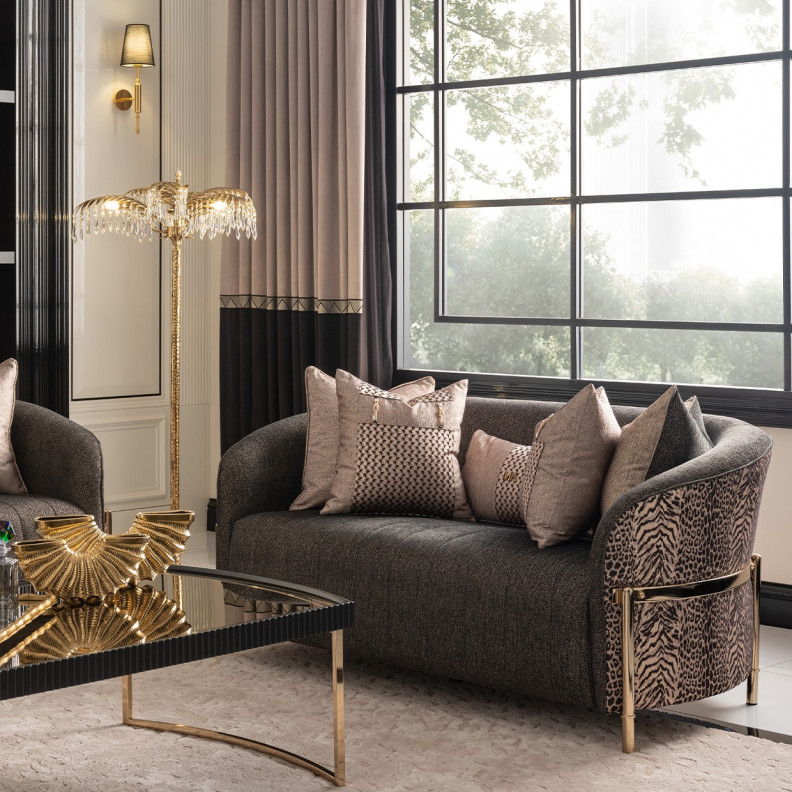 LFR-LSBN825-ONX-806 Lisbon Onyx Gold Love Seat By Michael Amini