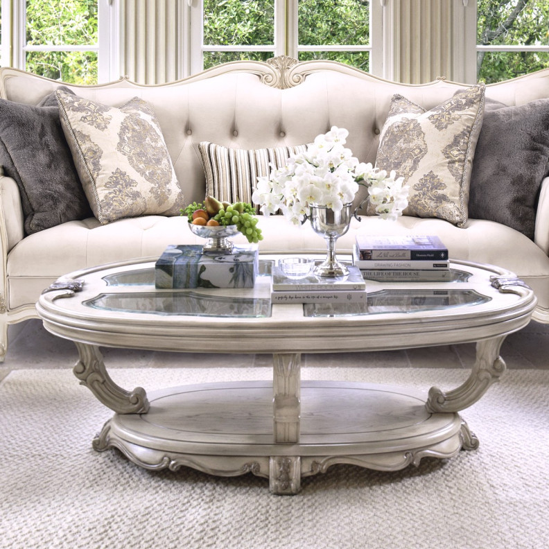Oval Cocktail Table Champagne Platine de Royale Champagne By Michael Aminni
