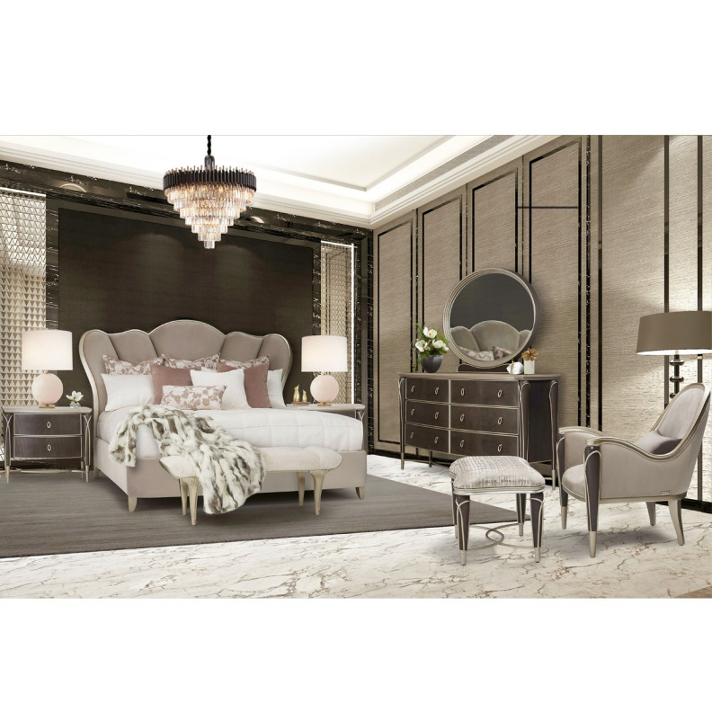 Villa Cherie Hazelnut Bedroom Set Collection by Michael Amini. Tufted Upholstered Bed