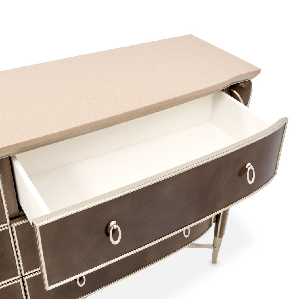 Storage Console- Dresser & Mirror Villa Cherrie Hazelnut Collection By Michael Amini