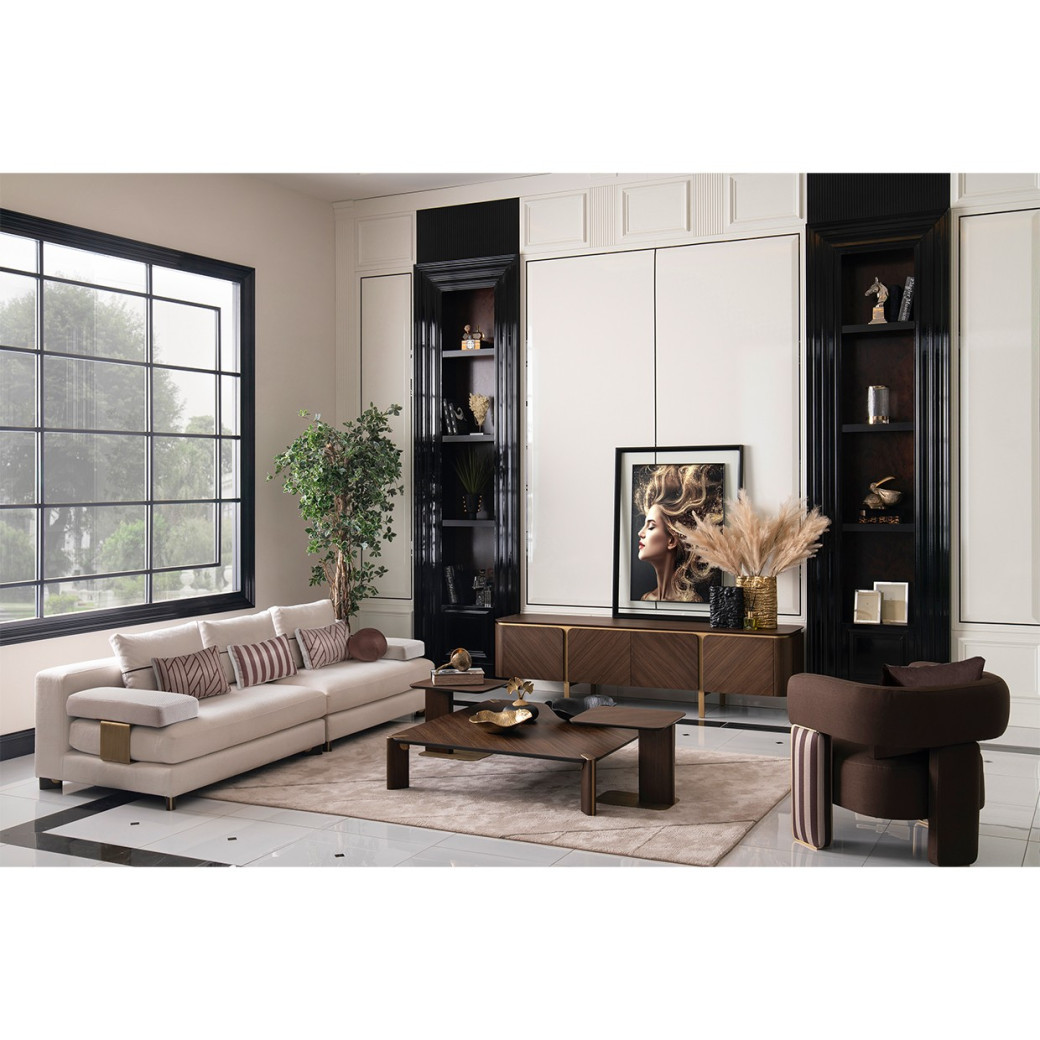 Sofa Oatmeal Eggshell Walnut Amora Collection By Michael Amini. LFR-AMRA815-OAT-223