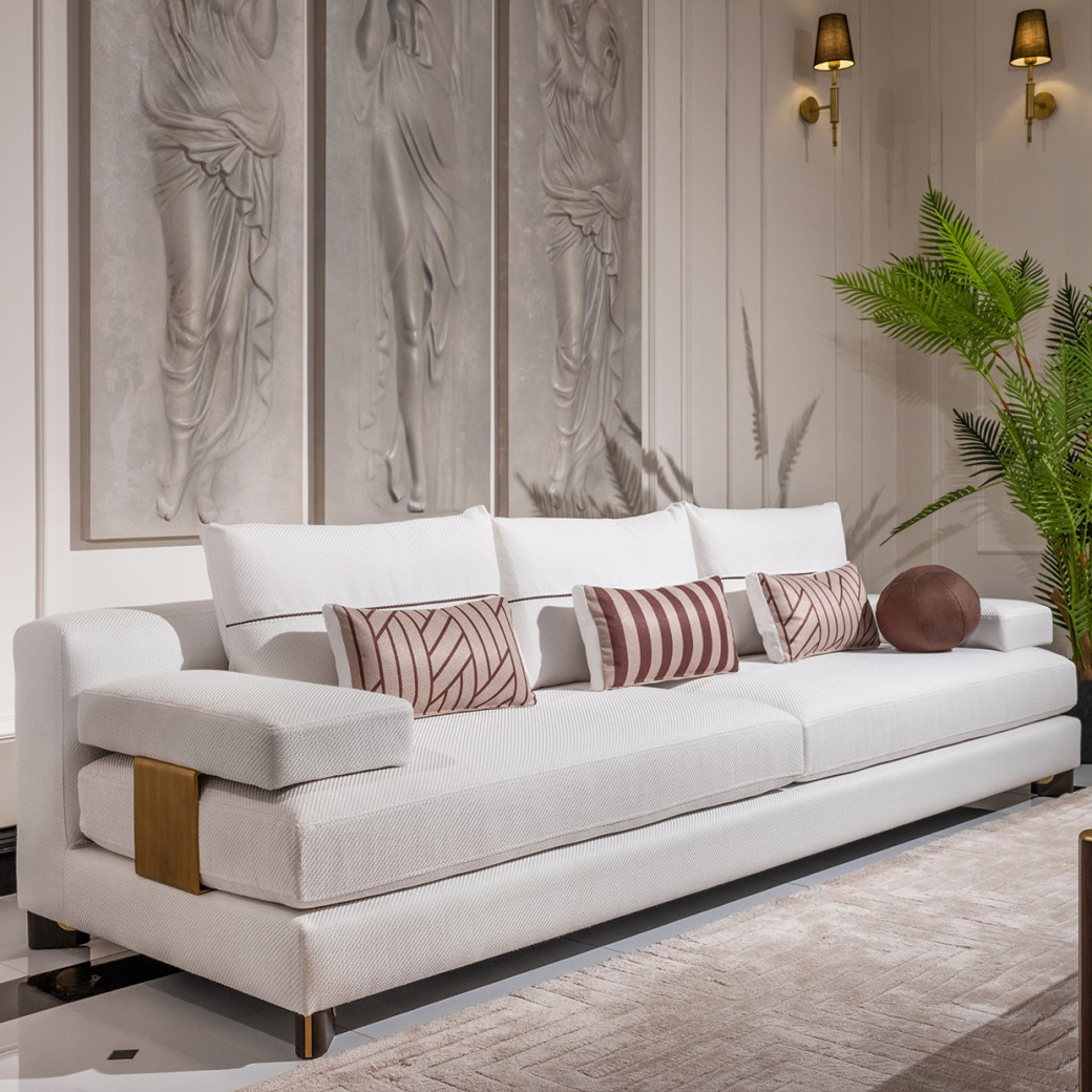 Sofa Oatmeal Eggshell Walnut Amora Collection By Michael Amini. LFR-AMRA815-OAT-223