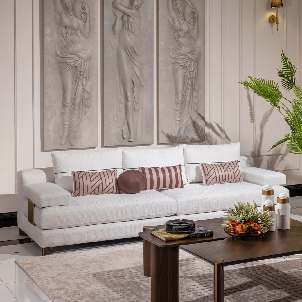 Sofa Oatmeal Eggshell Walnut Amora Collection By Michael Amini. LFR-AMRA815-OAT-223
