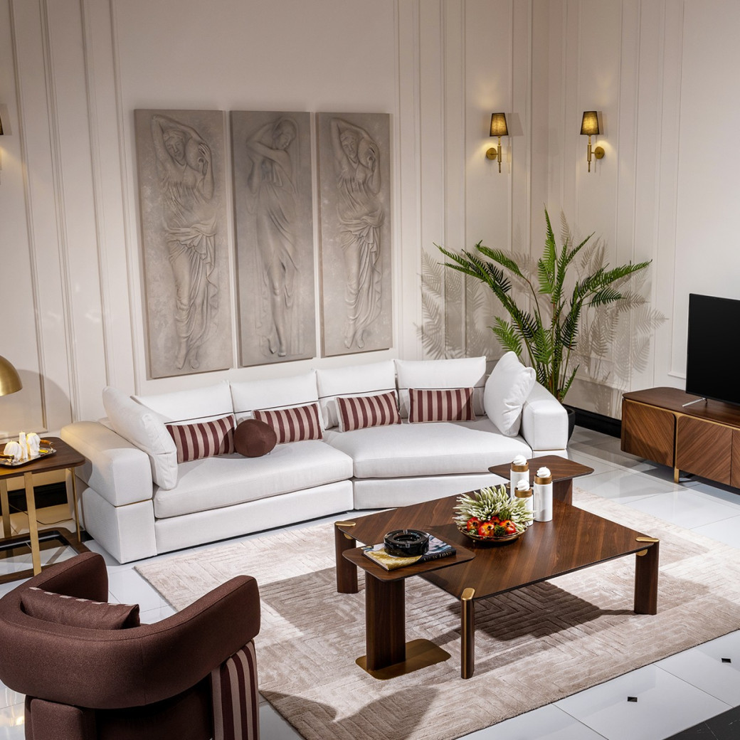 Amora 2 Pc Sofa Oatmeal Eggshell Walnut Collection By Michael Amini. LFR-AMRA816-OAT-223