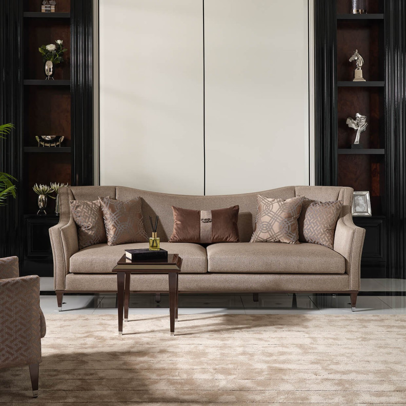 Mansion Sofa Pecan Glossy Mocha Sand Lousanne Collection By Michael Amini. LFR-LUSN816-PCN-414