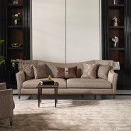 Mansion Sofa Pecan Glossy Mocha Sand Lousanne Collection By Michael Amini. LFR-LUSN816-PCN-414