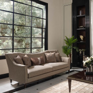 Mansion Sofa Pecan Glossy Mocha Sand Lousanne Collection By Michael Amini. LFR-LUSN816-PCN-414