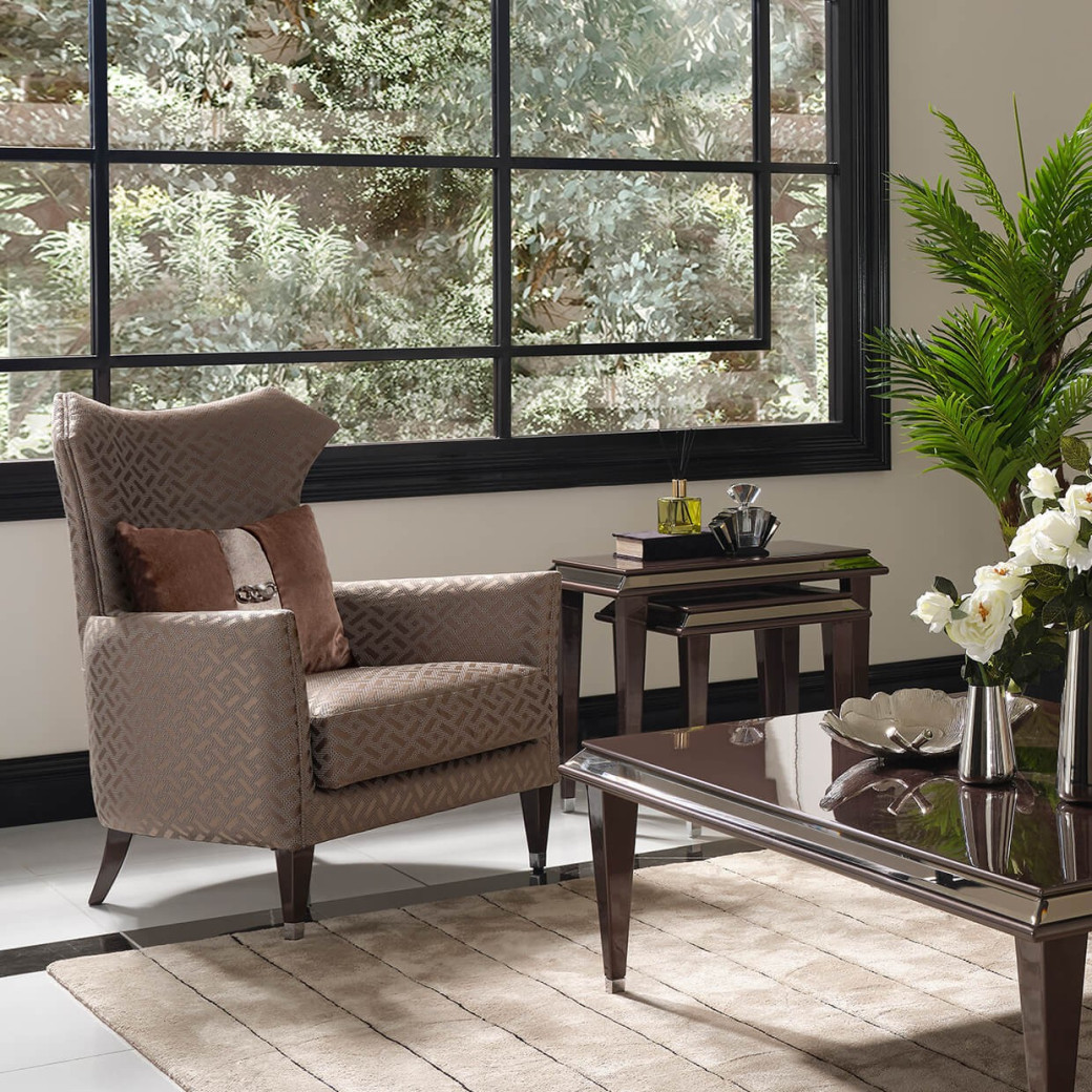 Accent Chair Nutmeg Glossy Mocha Sand Lousanne Collection By Michael Amini . LFR-LUSN835-NMG-414