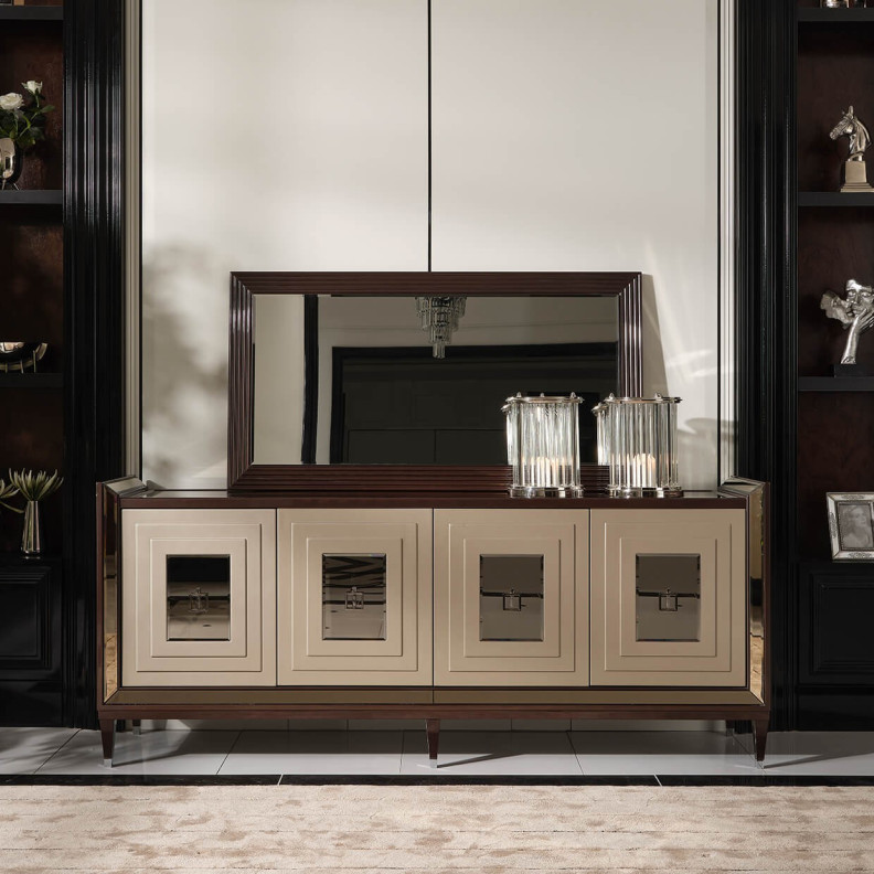 Media Cabinet Glossy Mocha Sand Lousanne Collection by Michael Amini.  LFR-LUSN223-414