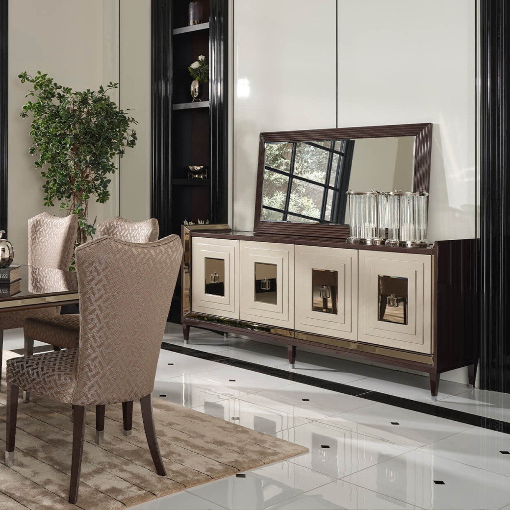 Media Cabinet Glossy Mocha Sand Lousanne Collection by Michael Amini.  LFR-LUSN223-414