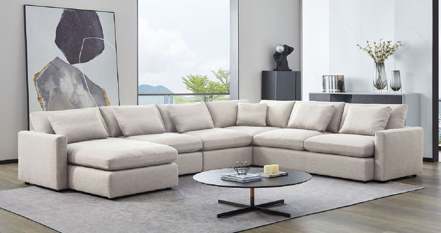 Arcadia Collection 5PC contemporary and modern Sectional in cream fabric by Diamond Sofa