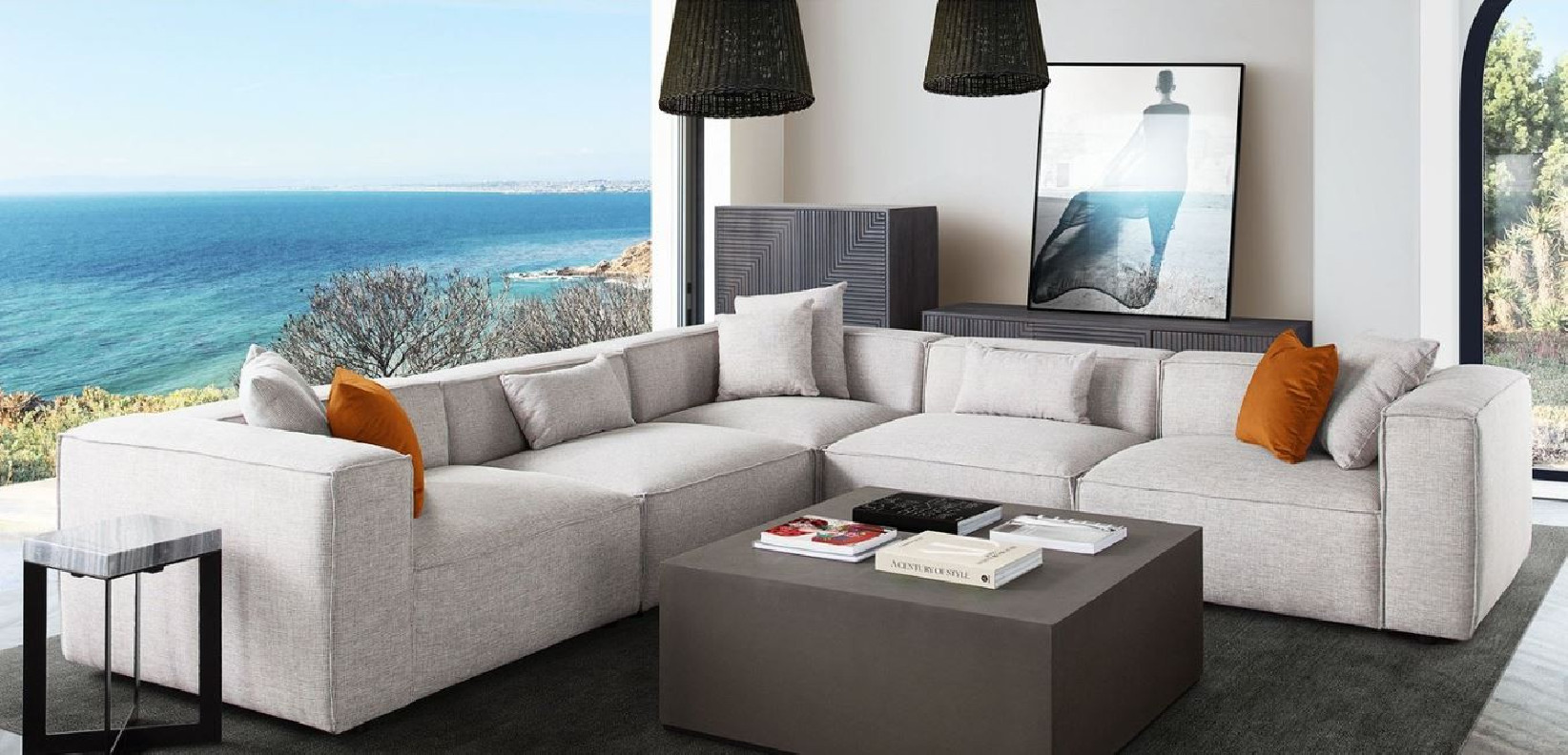 Vice Collection 5PC contemporary and modern Sectional in barley fabric by Diamond Sofa