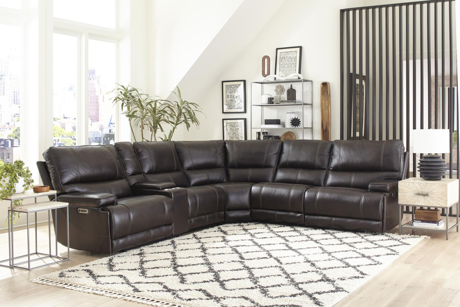 6PC Whitman Verona Coffee Top Grain Leather Modular Powered Free Motion Cordless By Parker-House Furniture.MWHI-PACKA(H)-P50-VCO