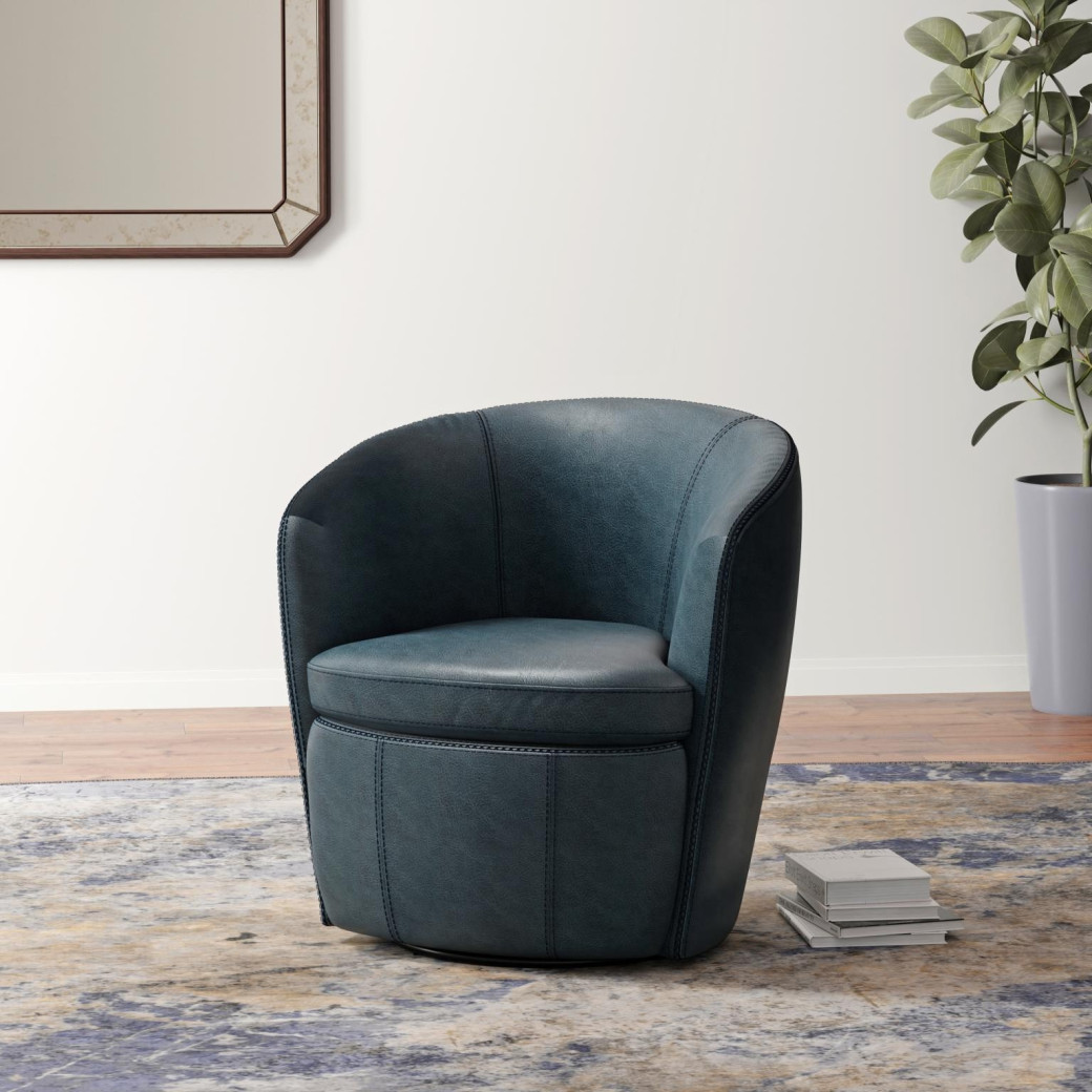 Barolo - Vintage Navy Swivel Genuine Leather Club Chair By Parker House Furniture