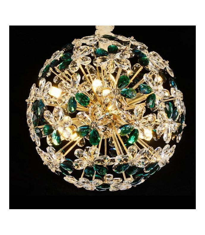 LT-CH1019-10GRN Michael Amini Emerald Bouquet 10 Light Round Chandelier