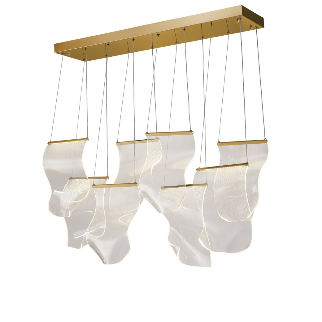 LT-CH1016GLD-8CLR Michael Amini Sheer Waves 8 Light Rect LED Chandelier Champagne