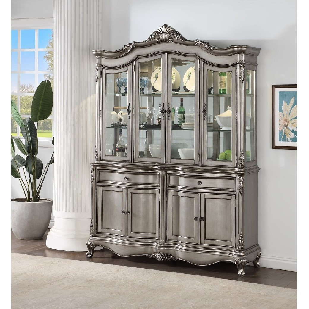 DN02281 7PC Dining Set Platinum Finish Ariadne Collection By Acme Furniture