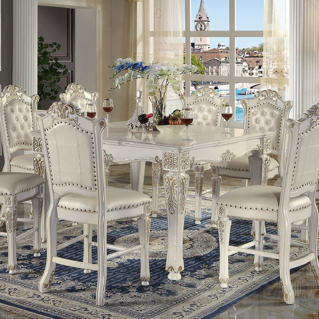 DN01515 7PC Vendome Antique Pearl Collection Counter Height Dining Table Set by Acme Furniture