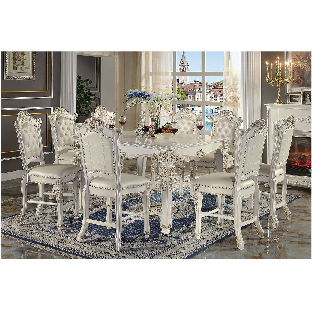 DN01515 7PC Vendome Antique Pearl Collection Counter Height Dining Table Set by Acme Furniture