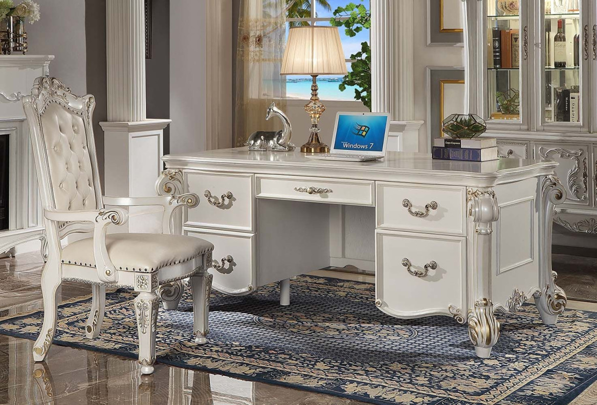 OF01517 Vendome Antique Pearl Collection Executive Writing Desk By Acme Furniture