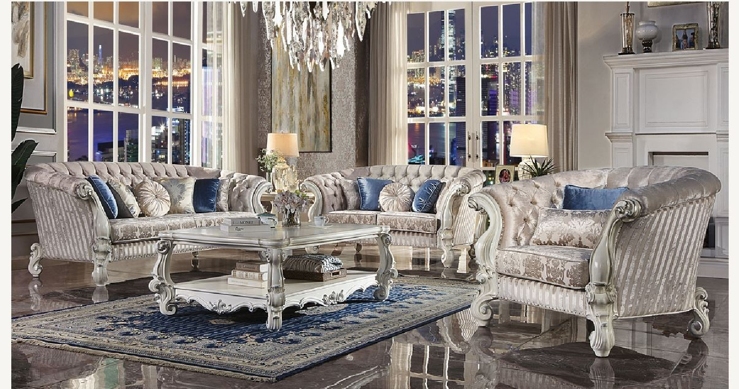 LV01394 2Pc Sofa & Loveseat Ivory Fabric & Bone white Versailles Collection by Acme Furniture