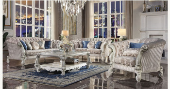 LV01394 2Pc Sofa & Loveseat Ivory Fabric & Bone white Versailles Collection by Acme Furniture